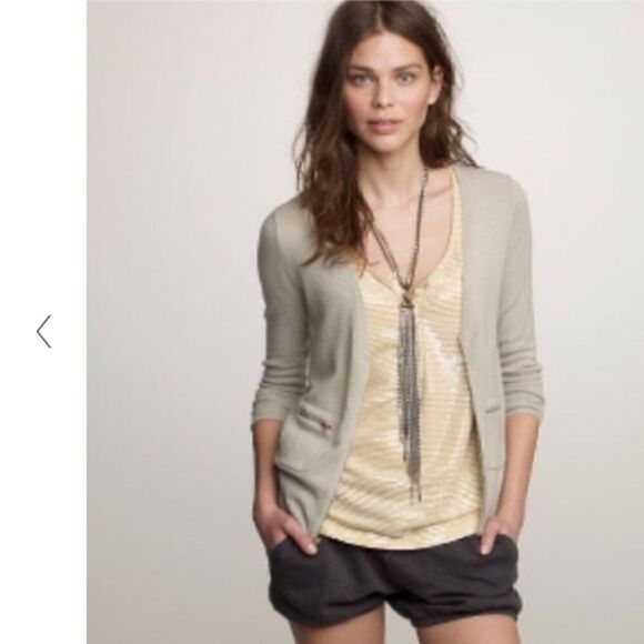 J Crew Pima Cotton Gold Zipper Pocket Cardigan Sweater Teal Blue SZ M. - Picture 8 of 8